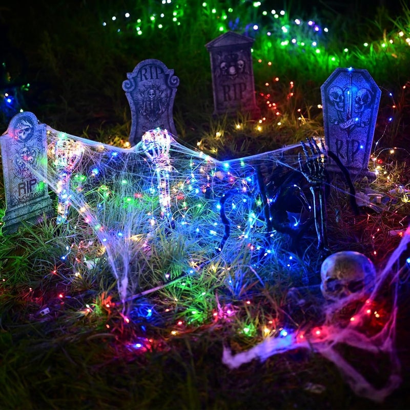 Sinranac Maxee Halloween Luminous Skeleton Skull Set, 1 Skull & 2 Skull Hands with 5 m Fairy Lights & Remote Control (8 Modes & Timer), 2 Warm Fairy Lights (3 Modes), Halloween Decoration for Outdoor Garden - Image 5